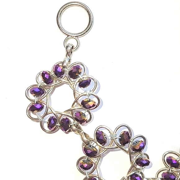 VIOLET PURPLE SPIRAL WIRE BEAD BRACELET - TOGGLE CLASP, 7" LONG - Picture 3 of 5